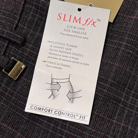 TanJay Plaid Pants Size 14 Comfort Waist Tummy Control Brown Blue Career Casual - Picture 5 of 11